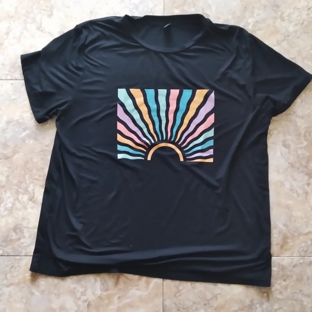 Shein Curve Black Sunrise graphic t-shirt, size 1XL